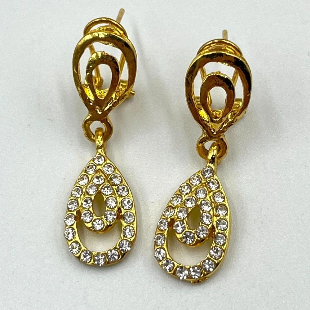 Retro Gold Tone Crystal Teardrop Jewelry Set - Ring‎ Bracelet Earrings 4pc